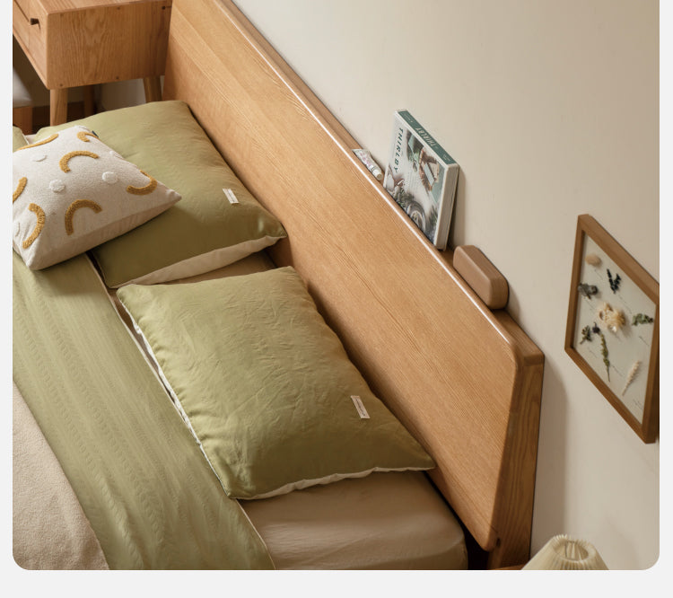Oak solid wood high head board bed"_)