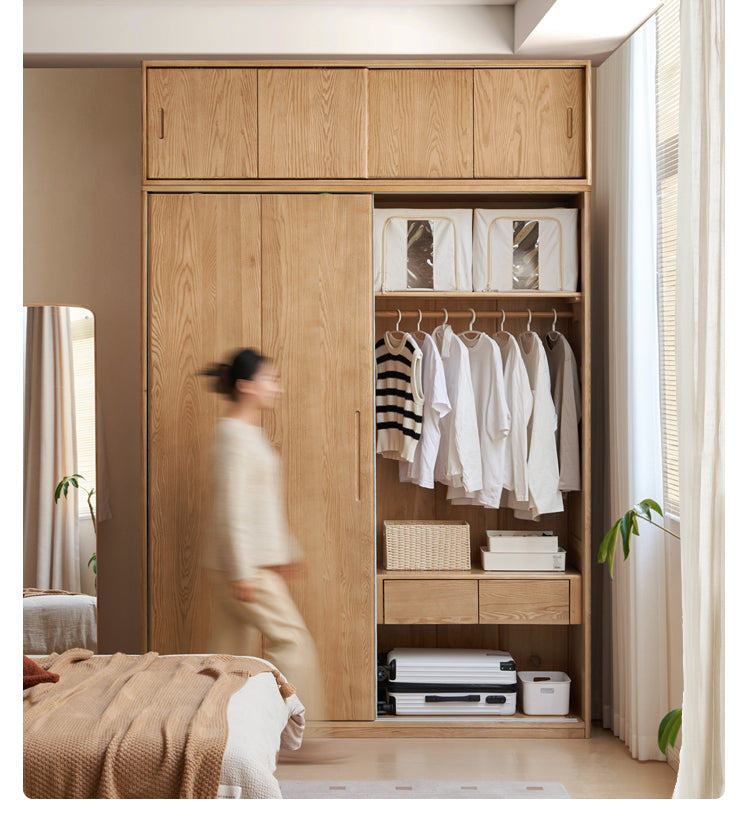 Ash Solid Wood Sliding Door Wardrobe