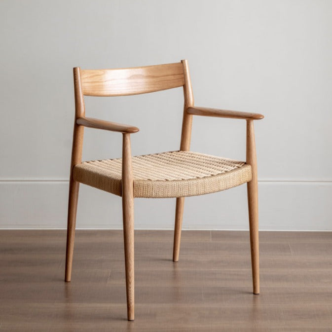 Oak Solid Wood Rope Weaving Chair, Original Wood Leisure Armchair)