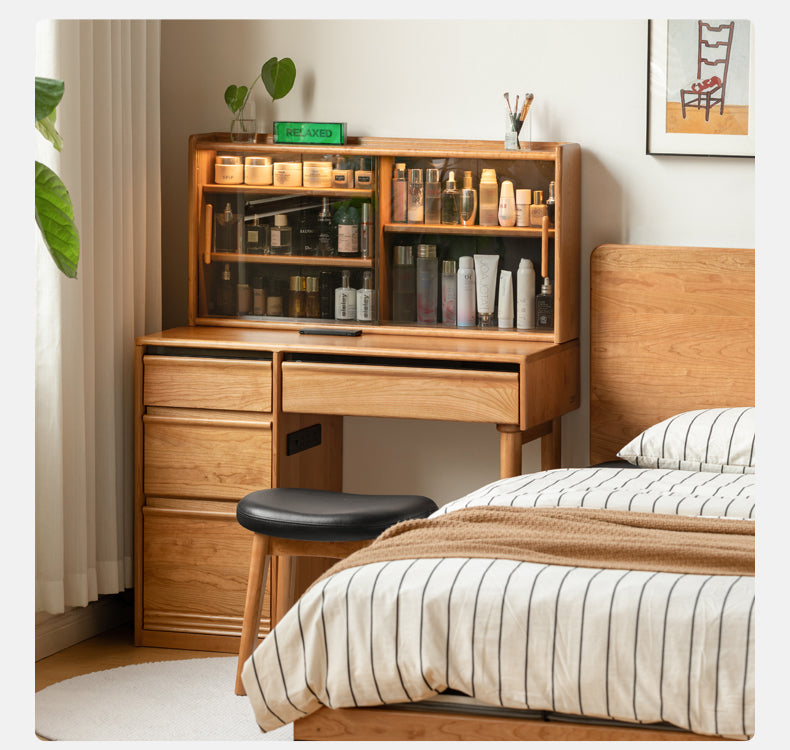 Cherry Solid Wood Retro Skeleton Line Makeup Table