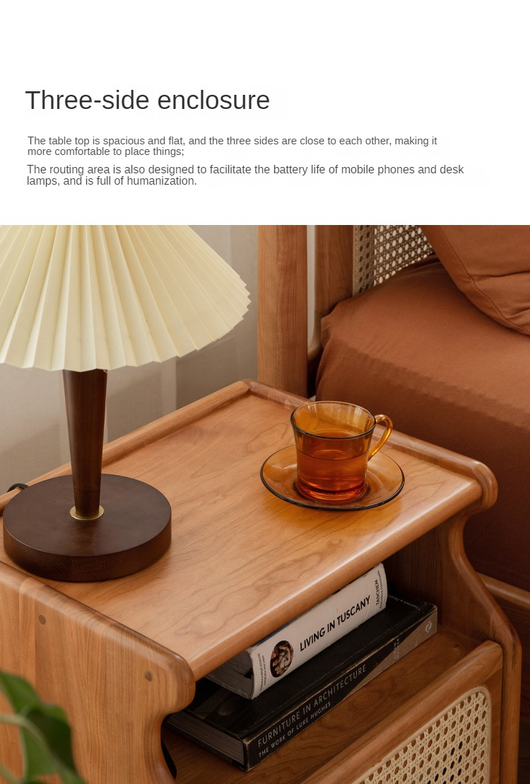 Cherry Wood Mini nightstand Rattan -
