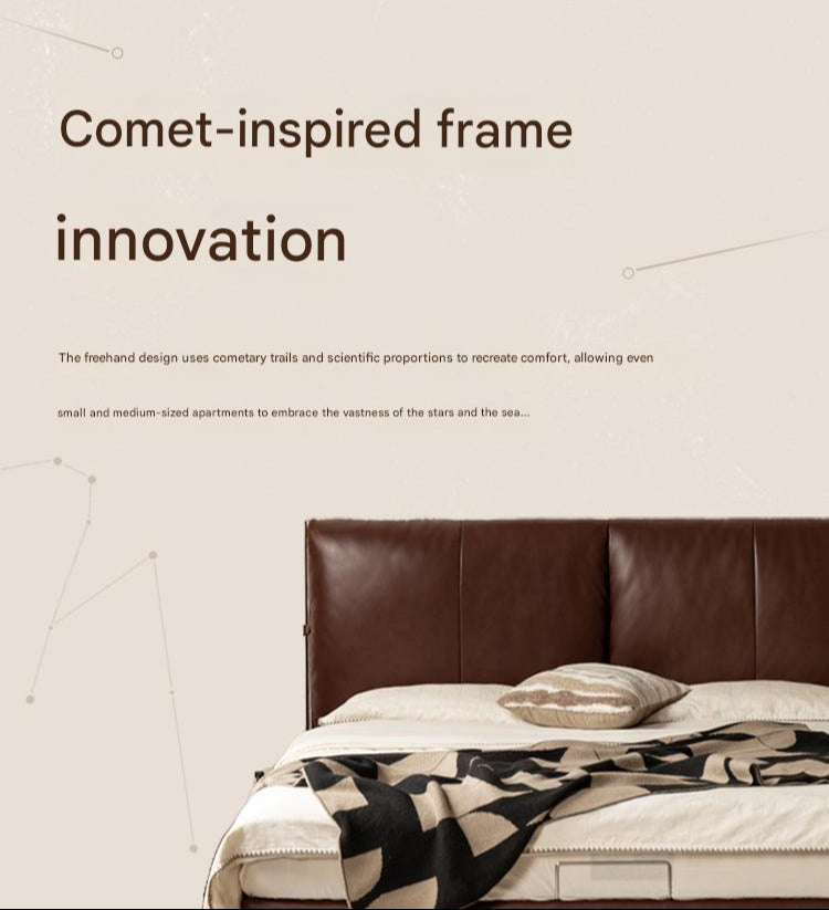 Leather Italian Light Luxury Brown Double Bed