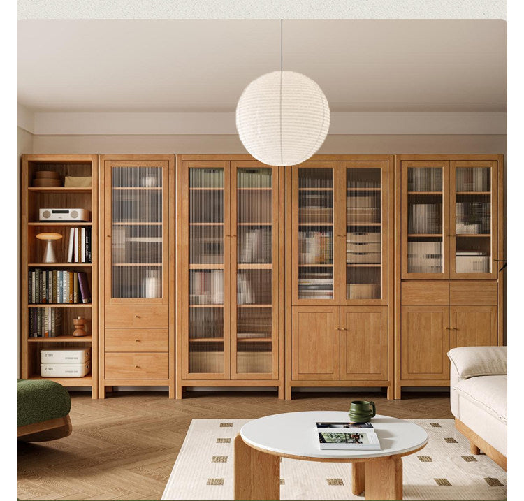 Solid Rubberwood Bookcase with Storage and Display Shelves