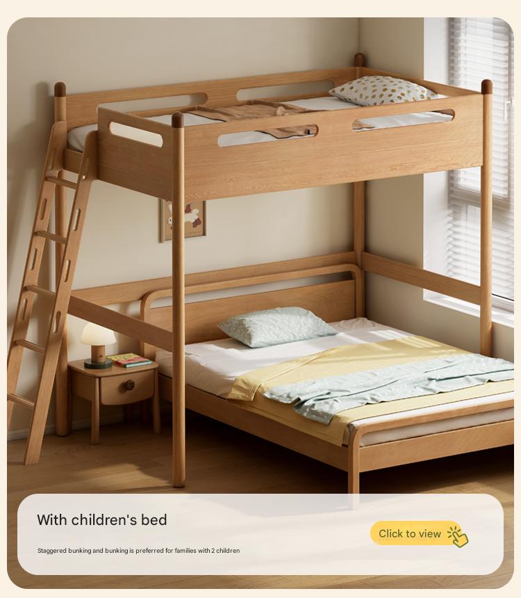 Oak solid wood Loft bed with cabinet