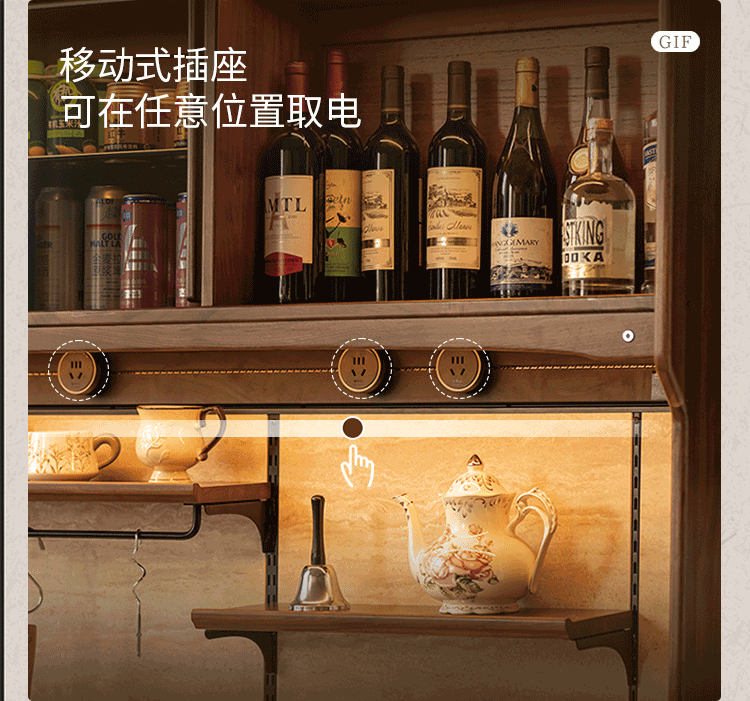 Black Walnut Solid Wood Buffet Cabinet with Retro Style and Rock Board Surface