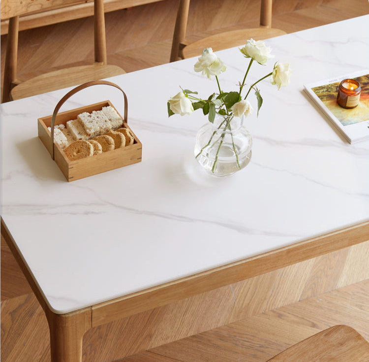 Solid RubberWood Rock Plate Modern Dining Table
