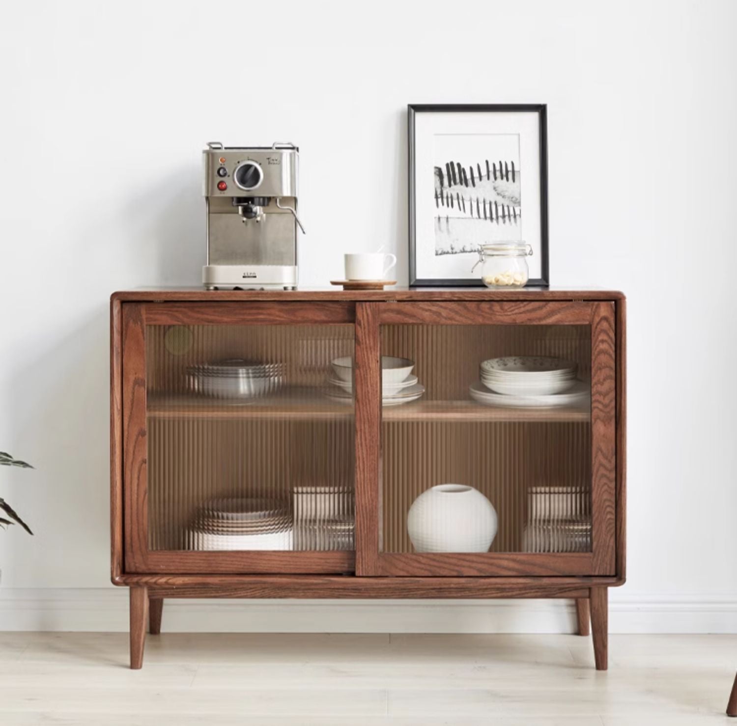 Oak solid wood integrated wall-mounted high Nordic sideboard