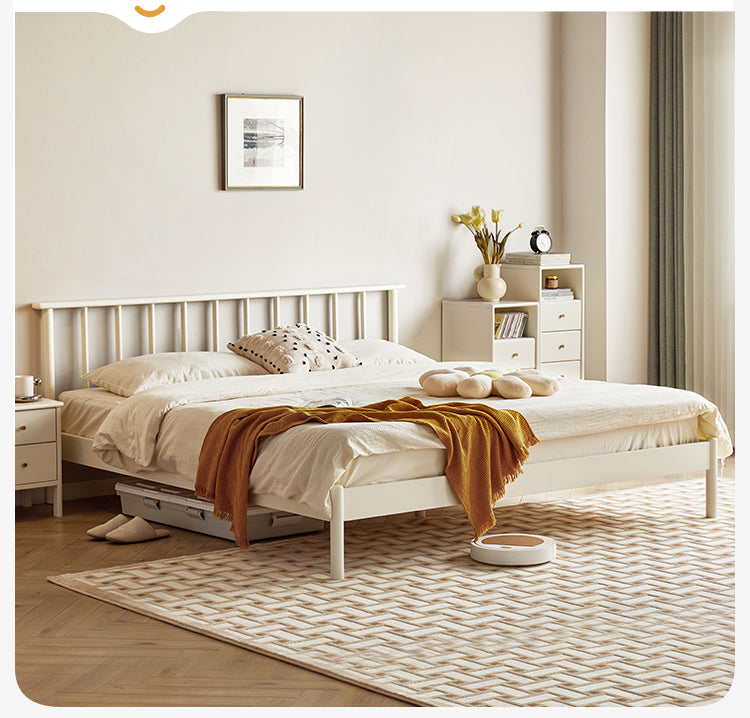 Beech solid wood bed Nordic light luxury white bed<