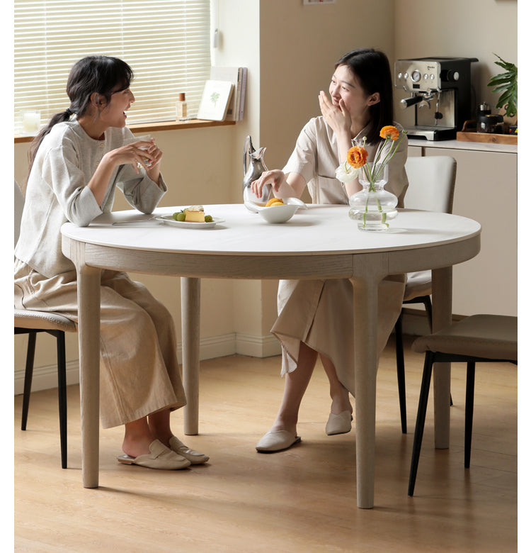 Oak solid wood slate round dining table light luxury"