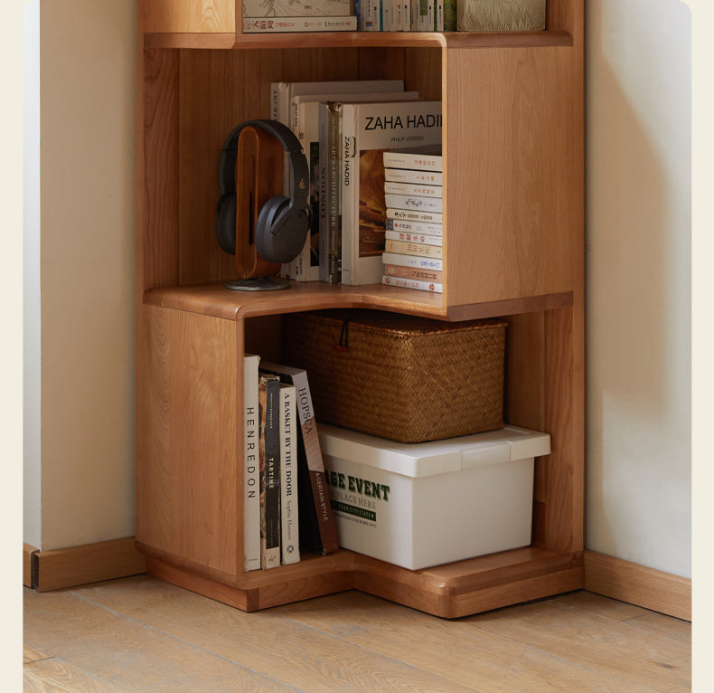 Cherry Solid Wood Corner Bookcase Floor Storage Cabinet<