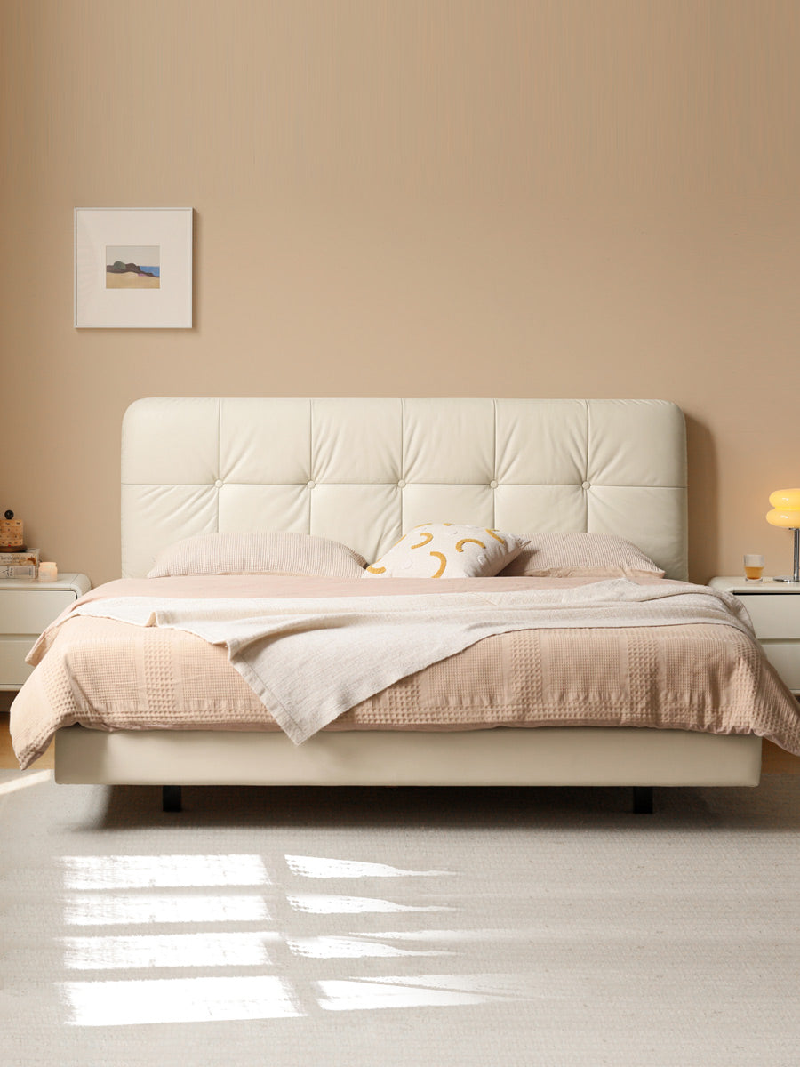 Genuine Leather Floating Bed Cream Style