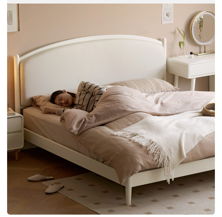 Poplar Cherry Solid Wood Bed Technology cloth Cream Style_)