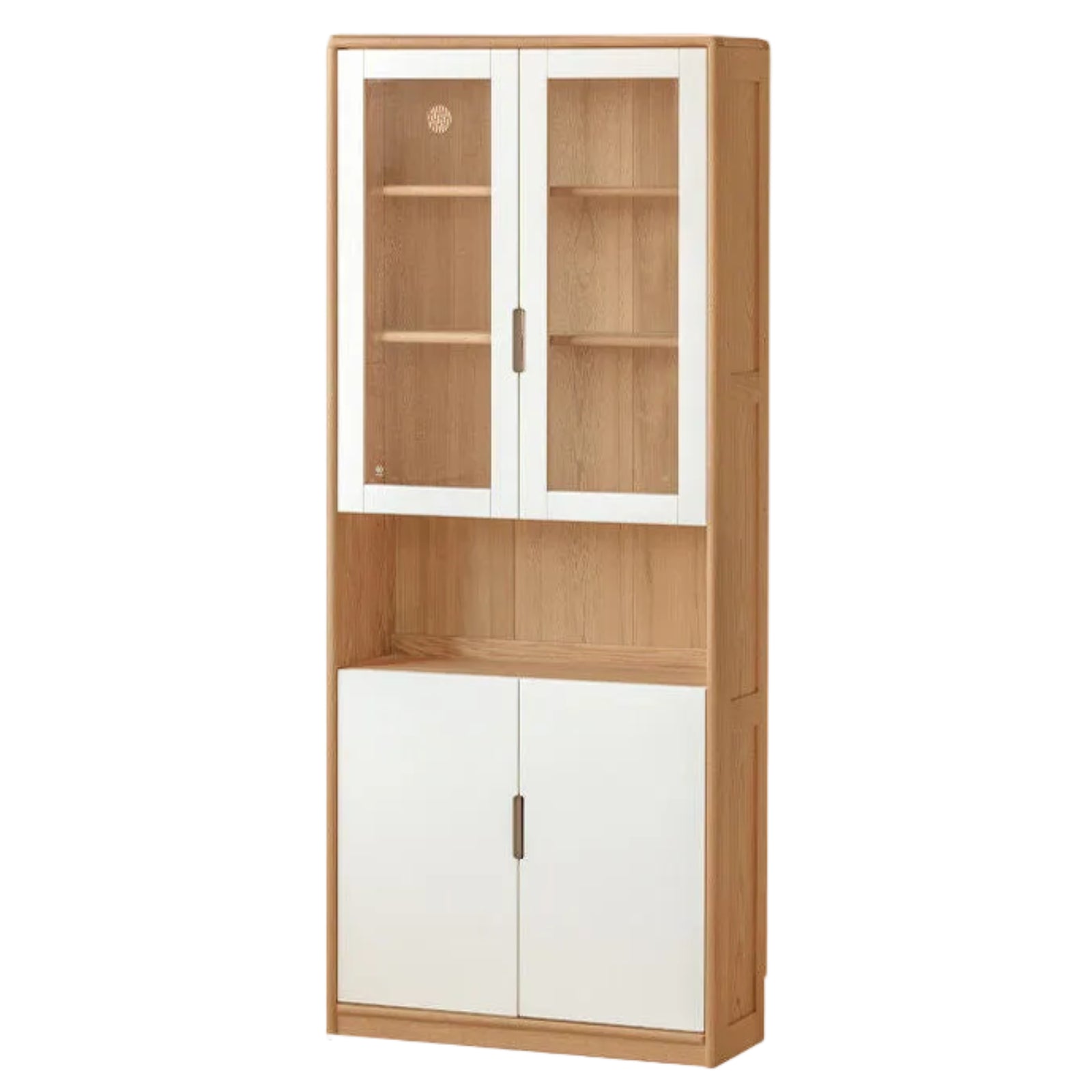 European Beech, Oak Solid Wood Floor-Standing Bookshelf with Glass Door Display