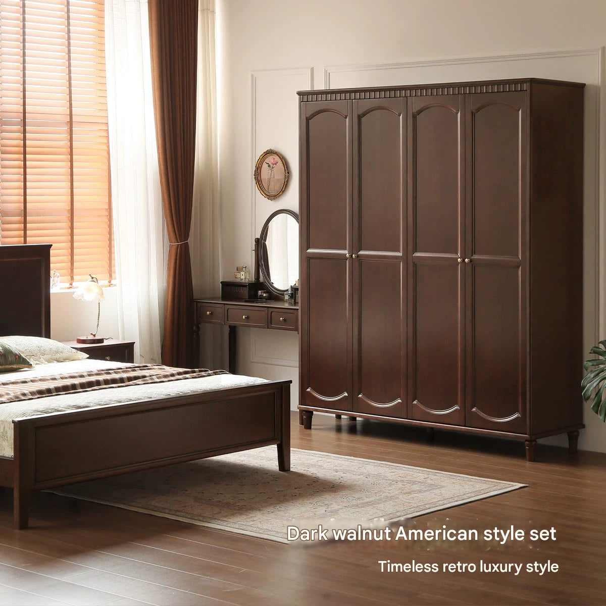 Poplar Solid Wood  American Retro Double Door Wardrobe