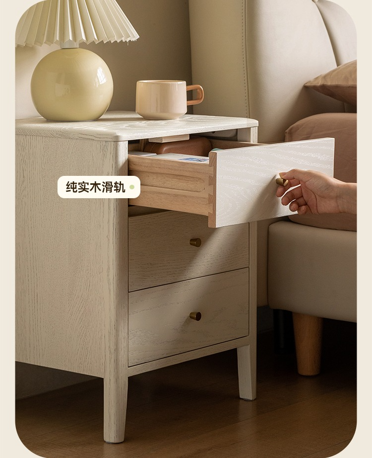 Oak solid wood nightstand cream style "