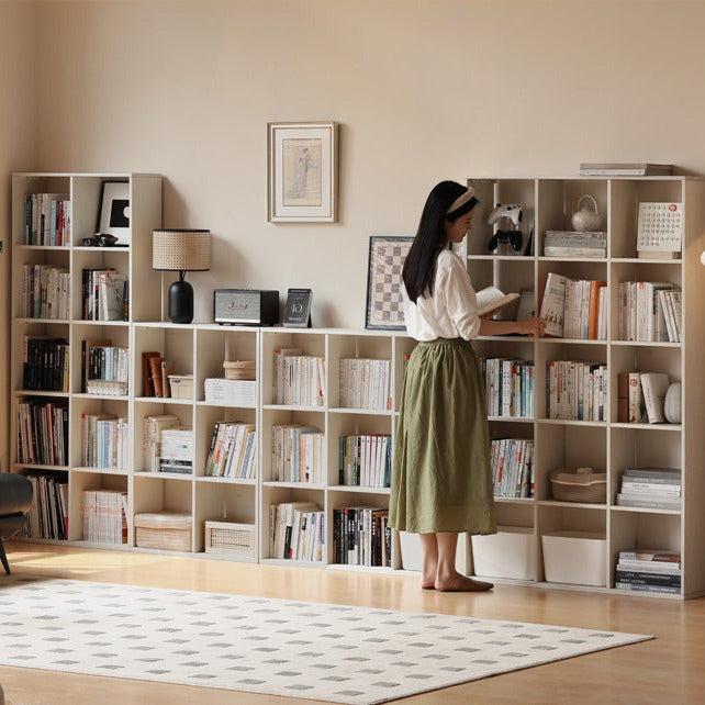 Oak solid wood bookshelf wall-mounted bookcase white cream style "