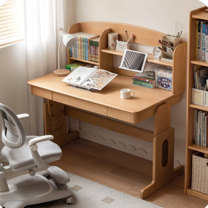 Beech solid wood lifting desk bookshelf combination"