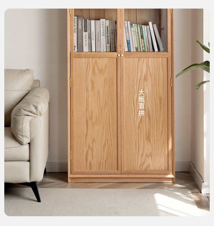 Oak Solid Wooden floor-standing bookcase whole wall free combination bookshelf<