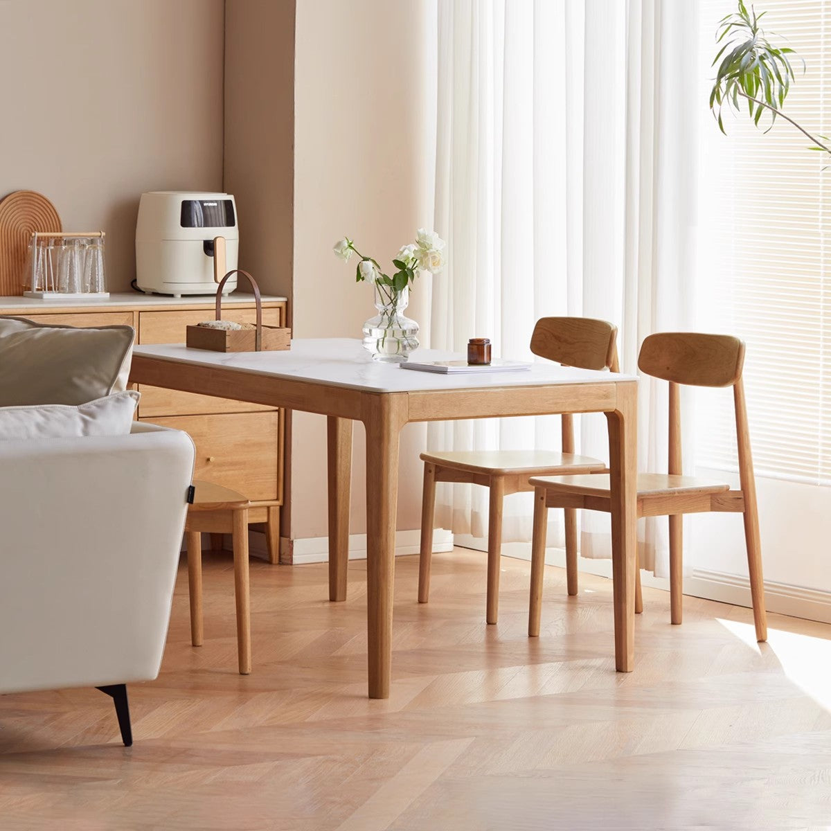Solid RubberWood Rock Plate Modern Dining Table