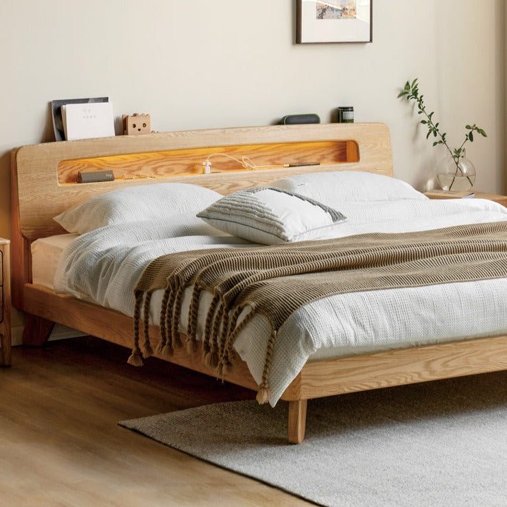 Oak solid wood with light and storage Bed<