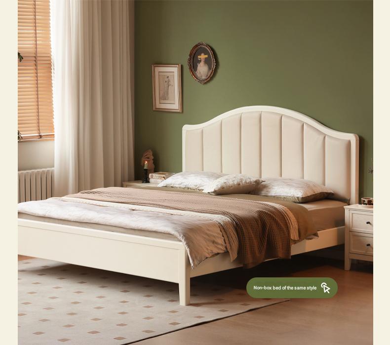 Rubber Solid Wood Arched Channel-Tufted Upholstered Storage Bed, Cream