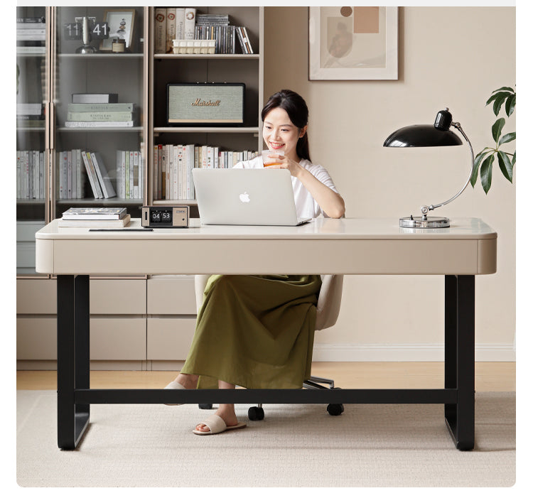 Poplar Solid Wood Modern Rock Board Computer Desk