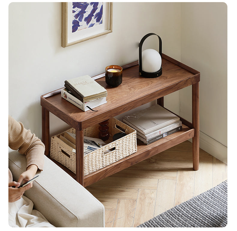 Black walnut solid wood narrow double layer side table