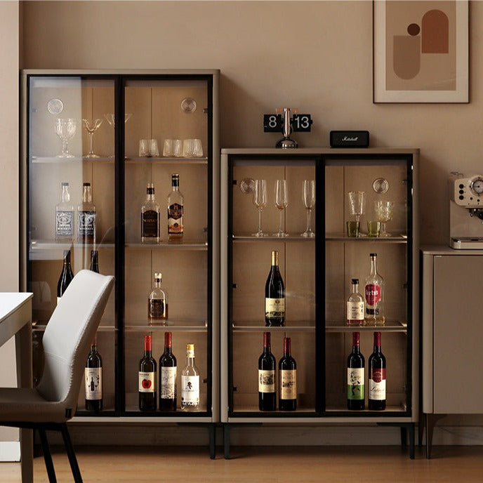 Poplar solid wood wine cabinet , display cabinet glass door light luxury -