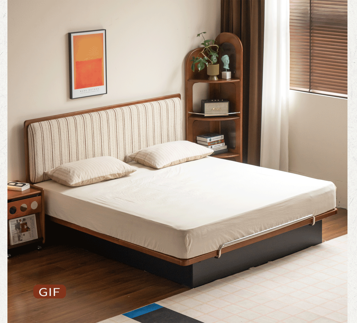 Poplar Solid Wood Channel Tufted Platform Bed with Gas Lift Storage