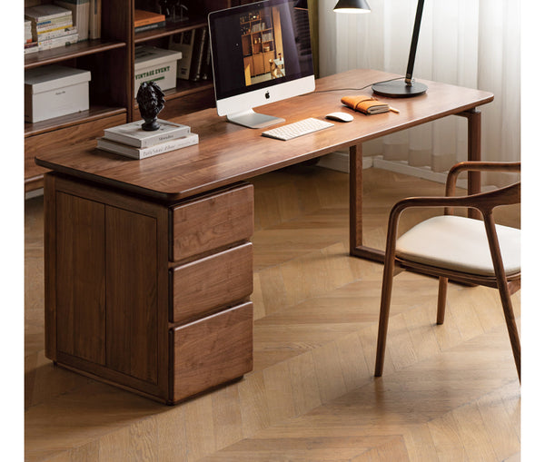 Solid wood desk cabinet integrated work table, home office desk, black ...