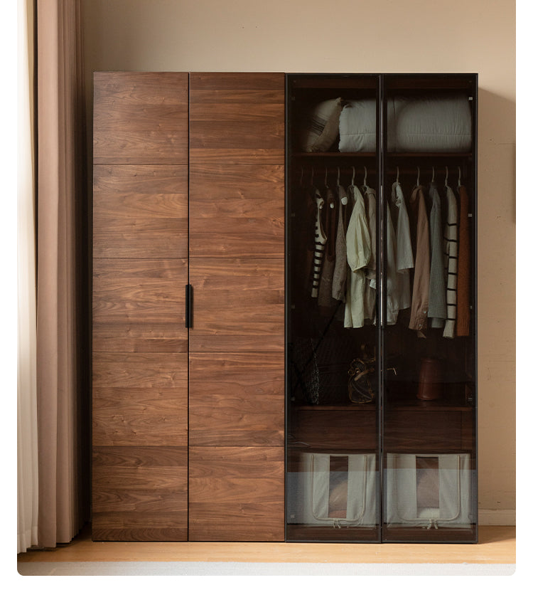 Black Walnut Solid Wood Wardrobe Combination Storage Cabinet