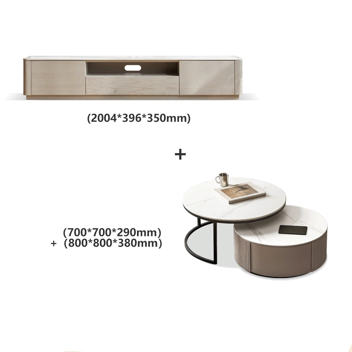Oak solid wood TV stand light luxury slab top