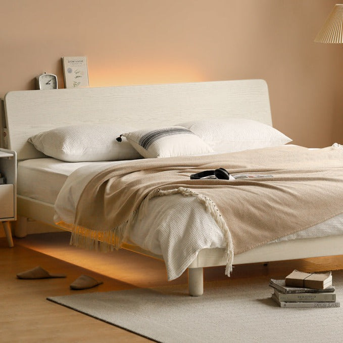 Oak Solid Wood Luminous cream Bed with shelf"