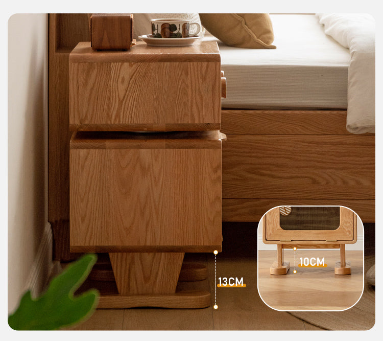 Oak solid wood nightstand rotate 360°-