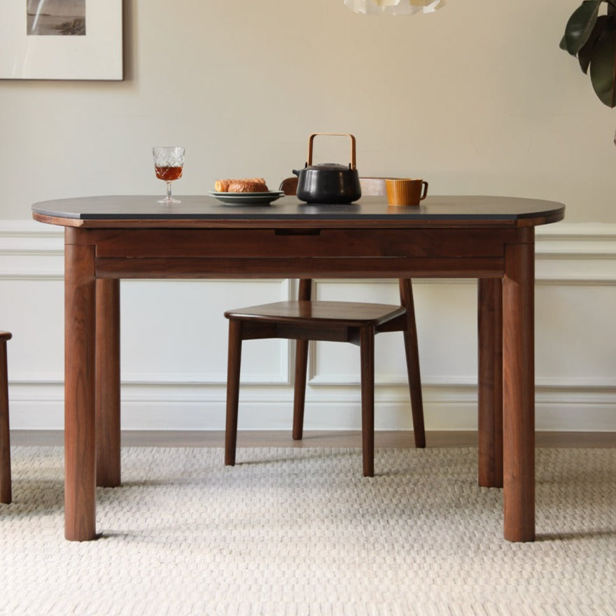 Black walnut solid wood North American slab folding round dining table