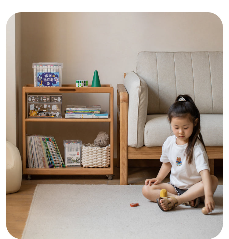 Beech Solid Wood Children's Under-Table Bookcase with Wheels