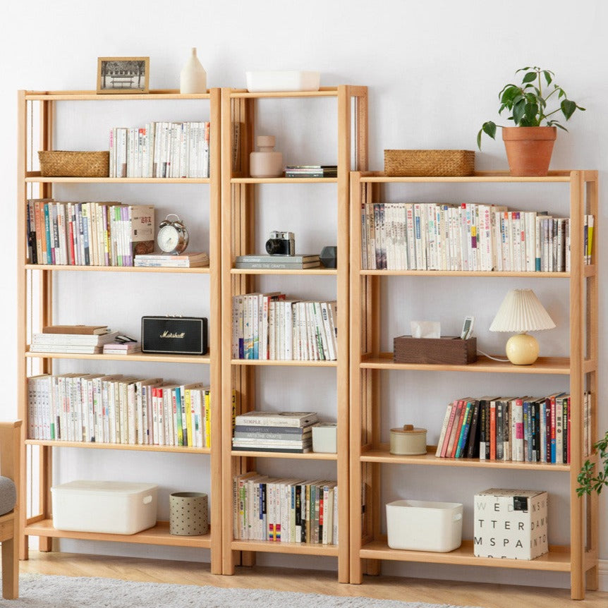 Beech solid wood bookshelf, storage rack -
