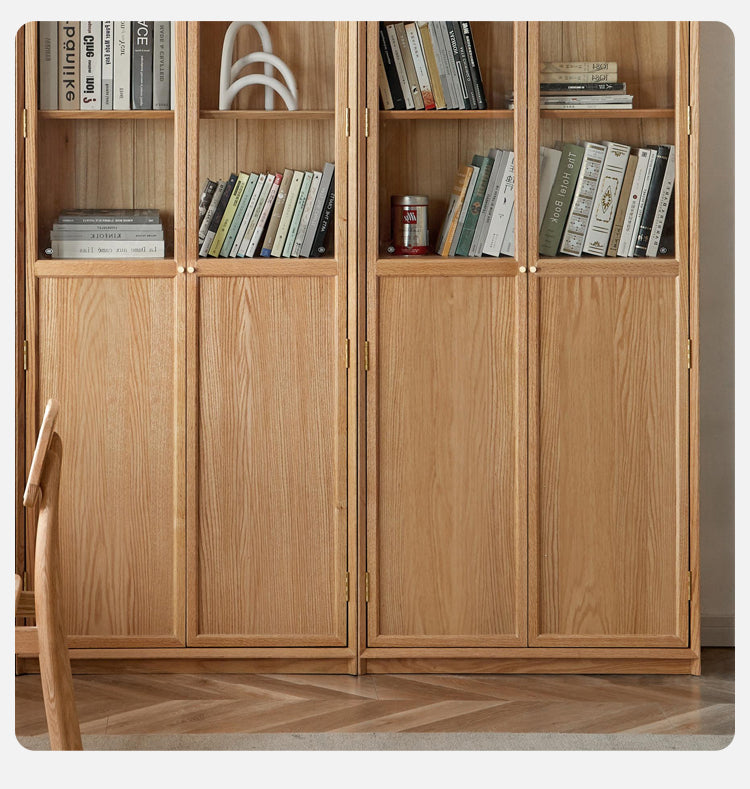 Oak Solid Wooden floor-standing bookcase whole wall free combination bookshelf<