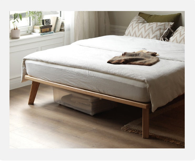 Oak solid wood platform bed, headboard-free bed<