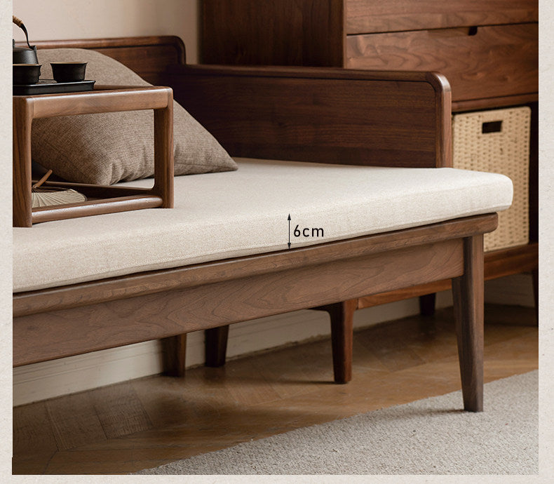 Black Walnut Solid wood Deep Seat Daybed Bench with Raised Wood Side Panels