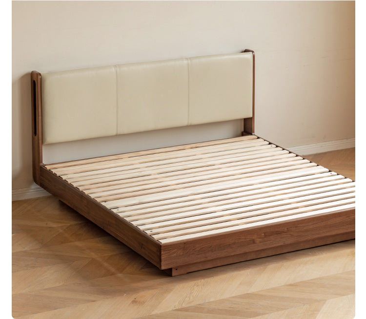 Black walnut solid wood leather suspended box bed<