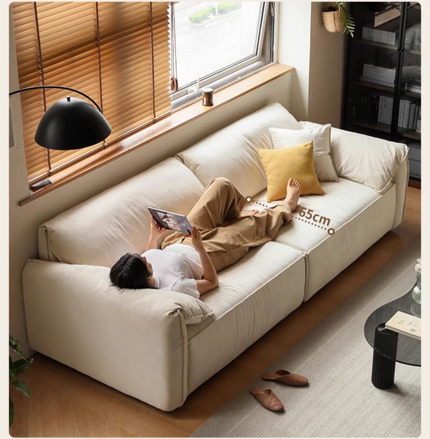 Fabric Straight Sofa Cream Style