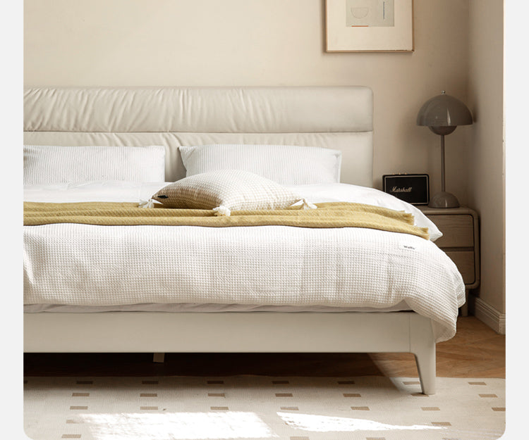 Poplar Solid Wood Technology Fabric Bed Cream Style<