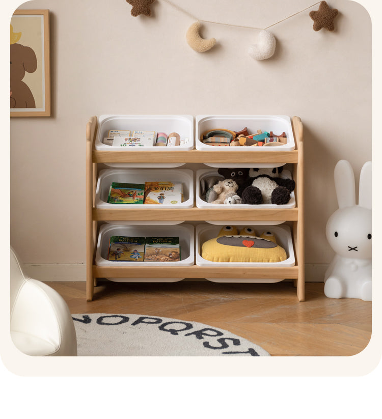 Poplar solid wood children's floor-standing multi-layer storage rack