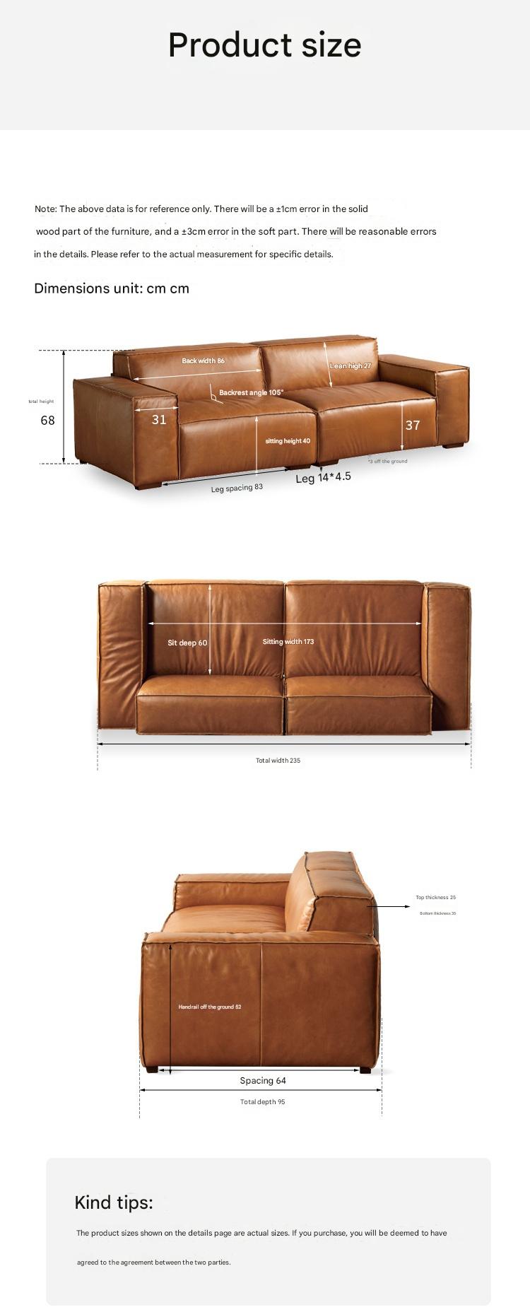 Full Leather Tofu Sofa first layer cowhide