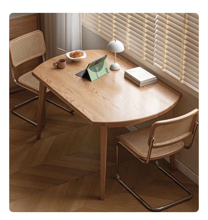 Oak solid wood folding round dining table-