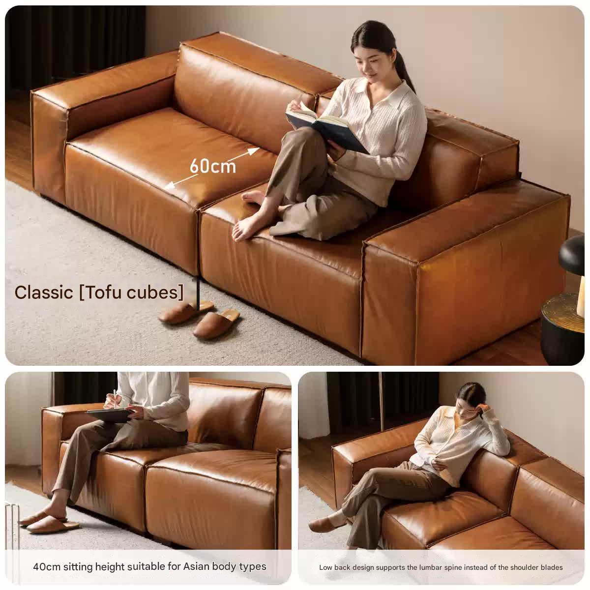 Full Leather Tofu Sofa first layer cowhide