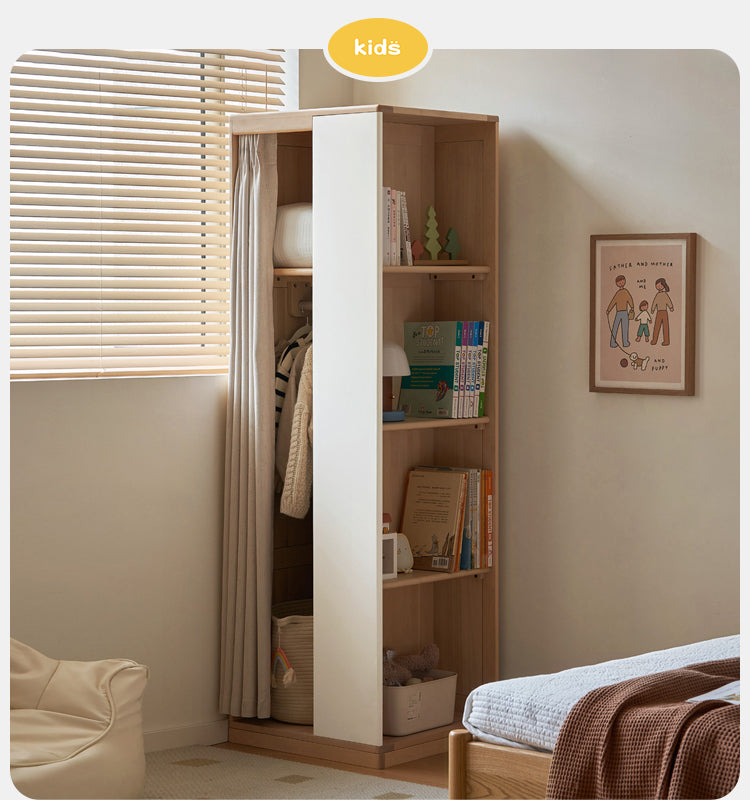 Birch solid wood children's ultra-narrow bedside bookcase integrated wardrobe