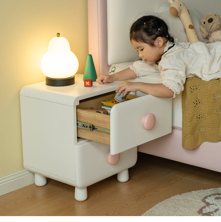 Rubber Solid Wood Cream Style Locker Children's Nightstand