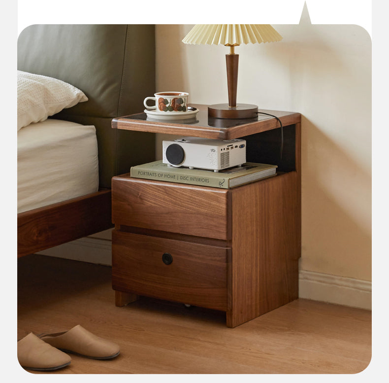 Smart nightstand Black walnut solid wood wireless charging with lock"